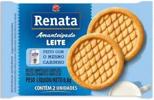 Biscoito Amanteigado Leite 8,8g Renata Caixa Com 280 Sachês