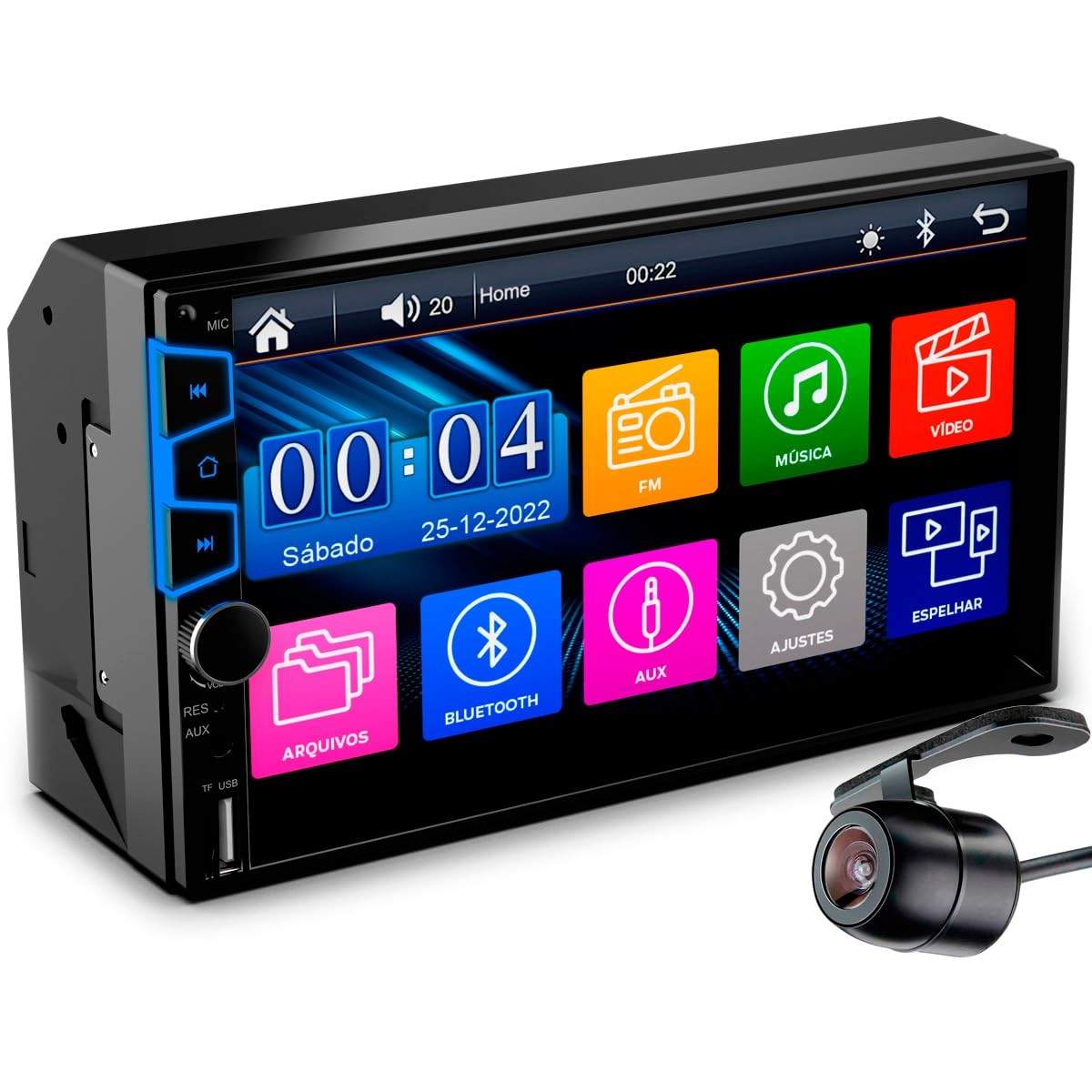 Central Multimídia Universal 2Din 7" MP5 com Espelhamento Android/iOS e Câmera de Ré