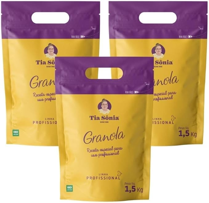 Tia Sônia, Kit 3 Granola Tradicional Sem Uva passa com Castanha 1,5Kg cada Tia Sônia