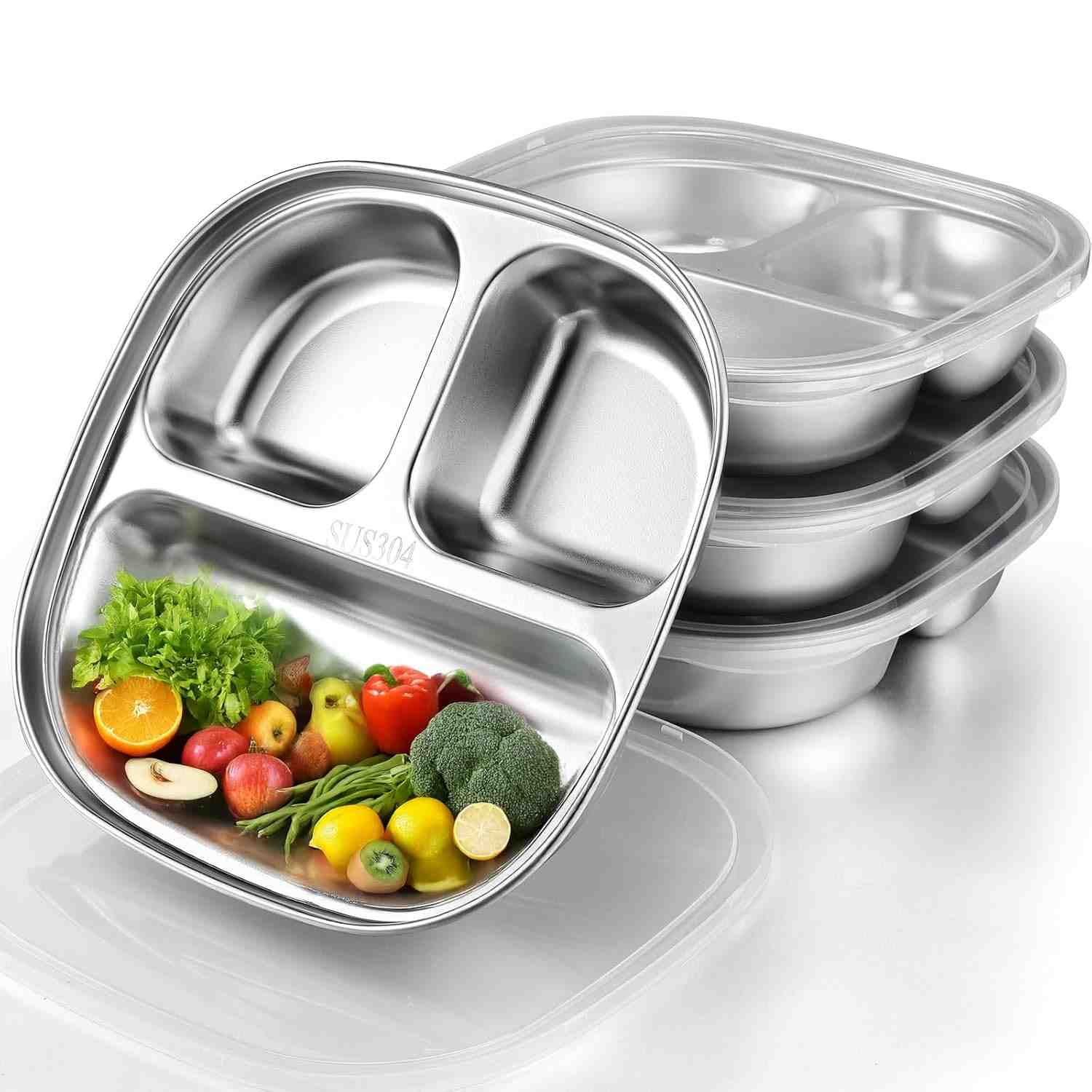 Palksky Pratos Infantil Aço Inox com Tampa - 4 Peças Seguros e Duráveis