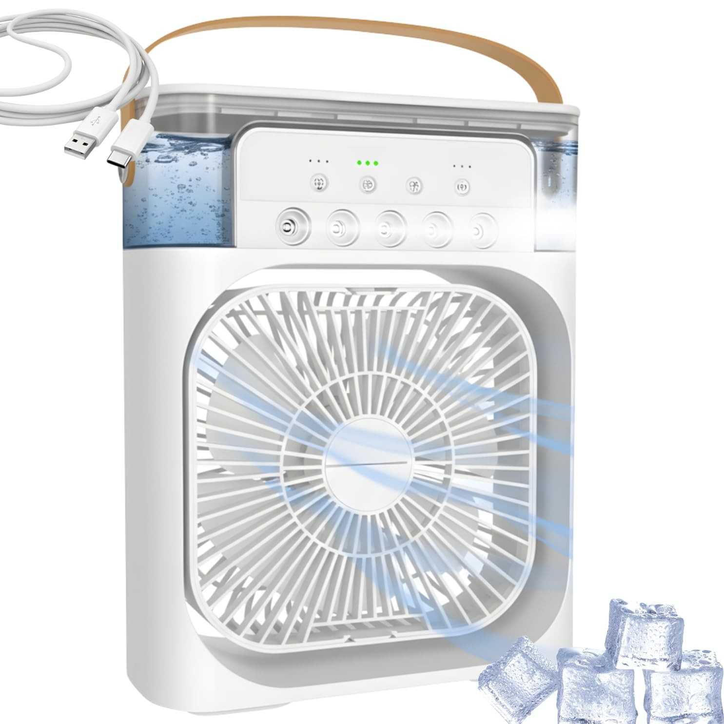 Mini Ventilador Portátil com Umidificador e LED RGB | 3 Velocidades, Bivolt, USB, 500ml