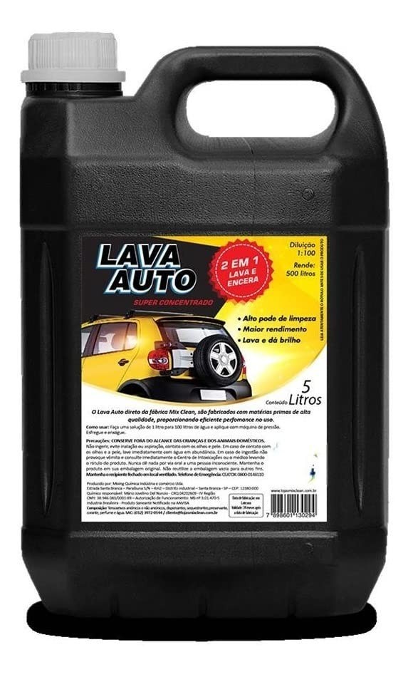 Mix Clean Lava-Carros 5L: Shampoo Automotivo com Cera para Brilho Intenso e Proteção Solar