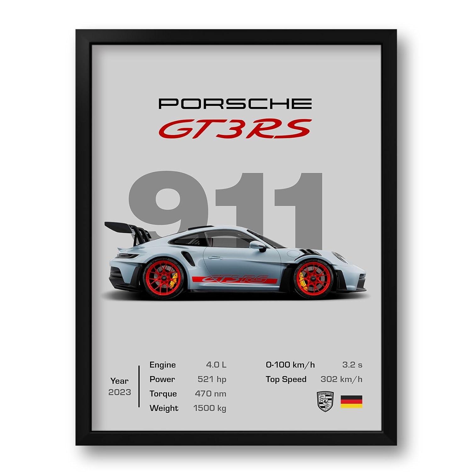 Quadro com Moldura 911 GT3 RS 33x43cm - Impressão Premium em Vinil com Moldura Ecológica