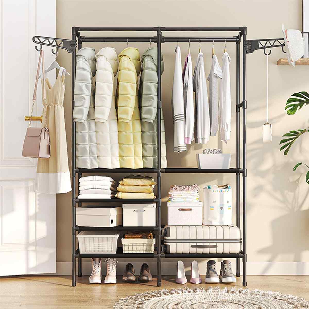 Arara Armário com Sapateira e Cabideiro Removível em Preto - Organize com Estilo