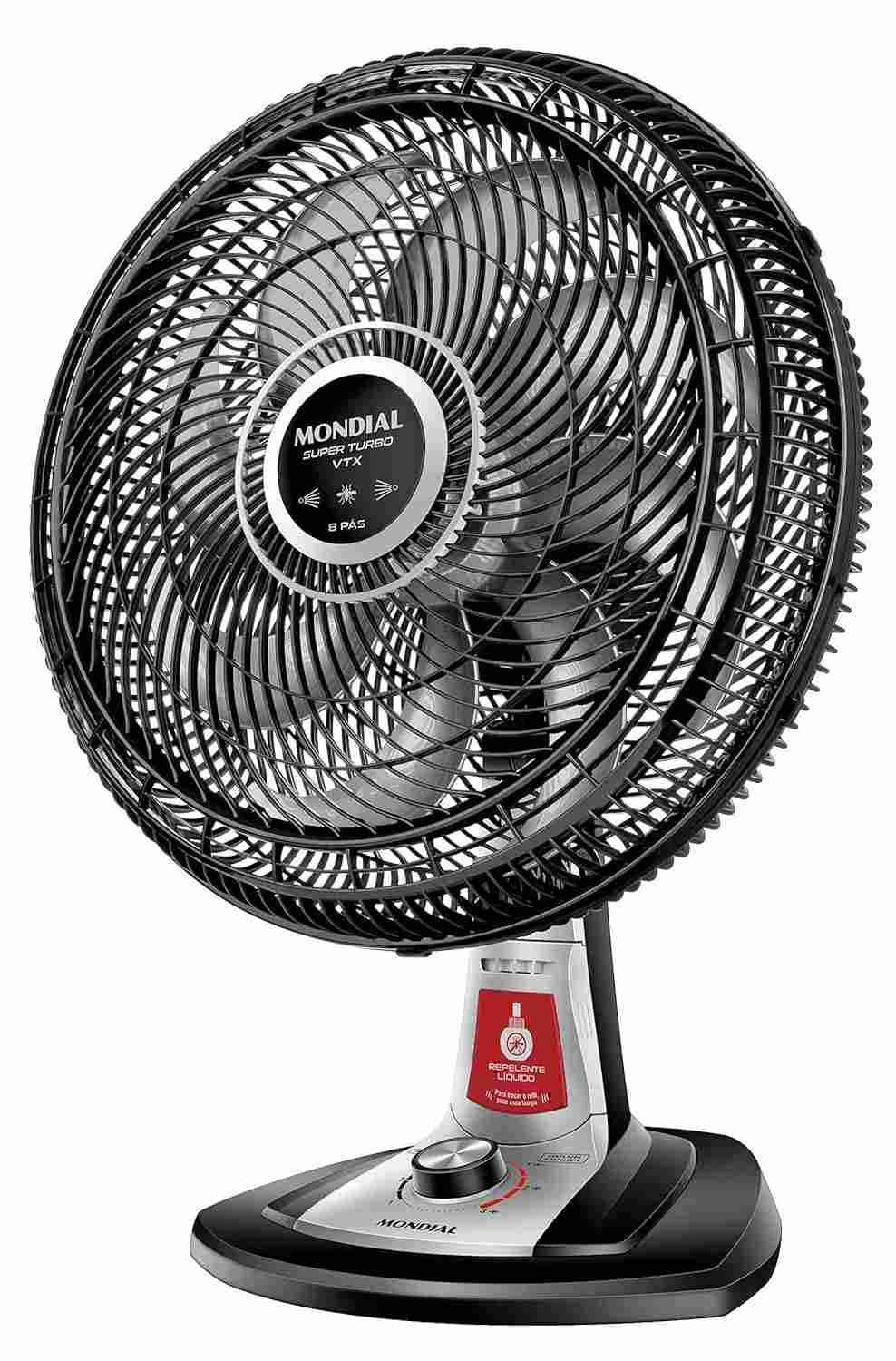 Ventilador Mondial 40cm Super Turbo com Repelente Líquido - 8 Pás, Silencioso, Oscilante e Inclinável