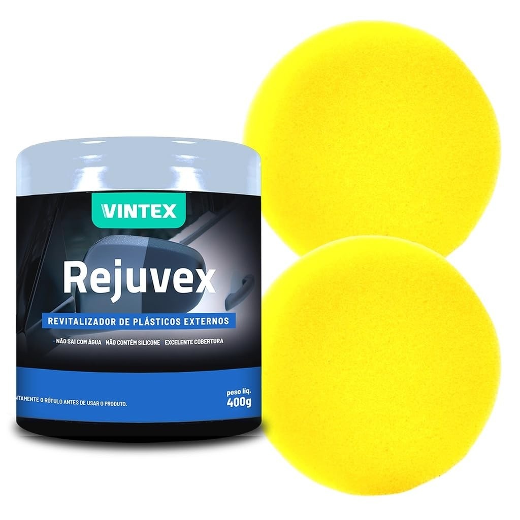 Kit Rejuvex 400g Vintex: Renove Plásticos Externos com Brilho e Proteção + 2 Aplicadores Detailer
