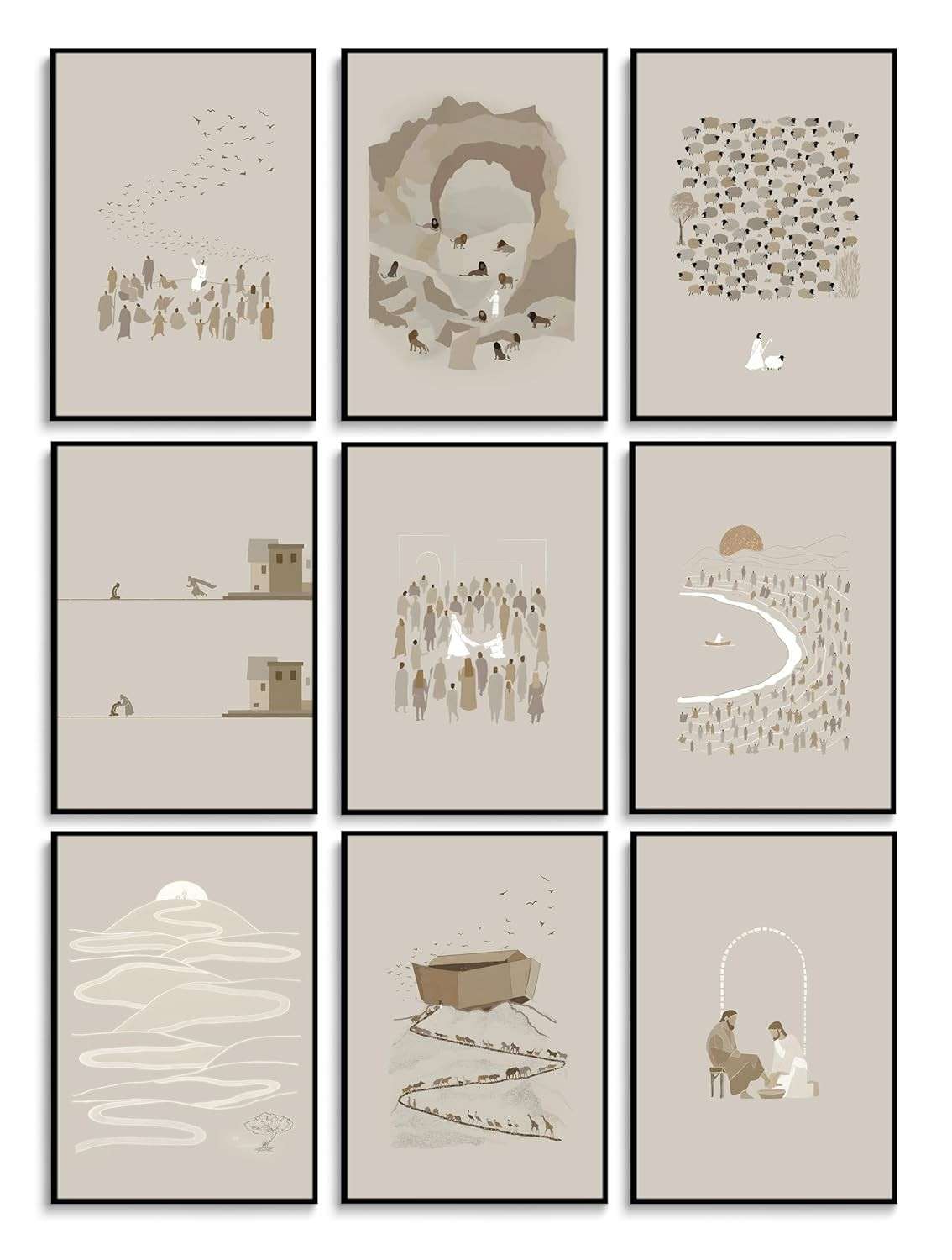 9 Peças Arte de Parede Cristã Jesus - Telas Minimalistas com Versículos Bíblicos para Decoração Religiosa