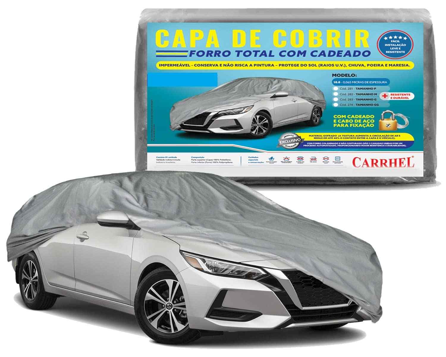 Capa Automotiva Impermeável G 100% Forrada com Cadeado - Proteção Total!