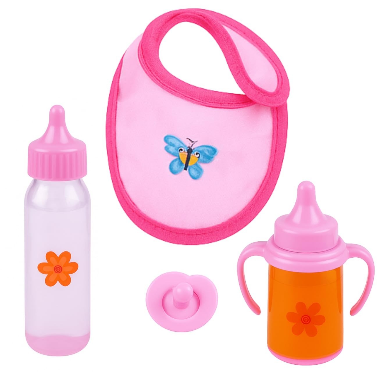Kit Mamadeira Mágica Infantil - 4 Peças com Mamadeira Interativa, Copinho, Chupeta e Babador Rosa