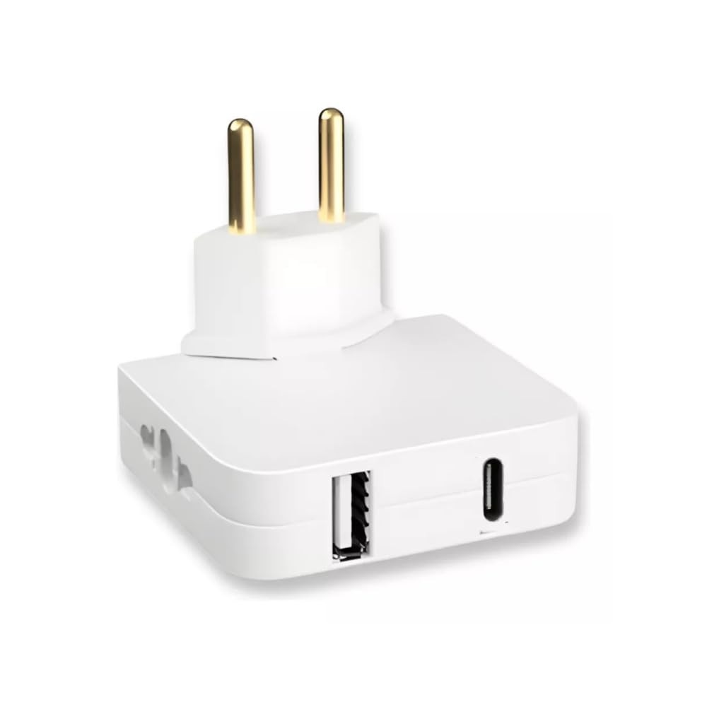 Adaptador Tomada Benjamin Articulado Flexível Bivolt com 4 Entradas (1 USB + 1 USB-C) | Portátil e Seguro 10A