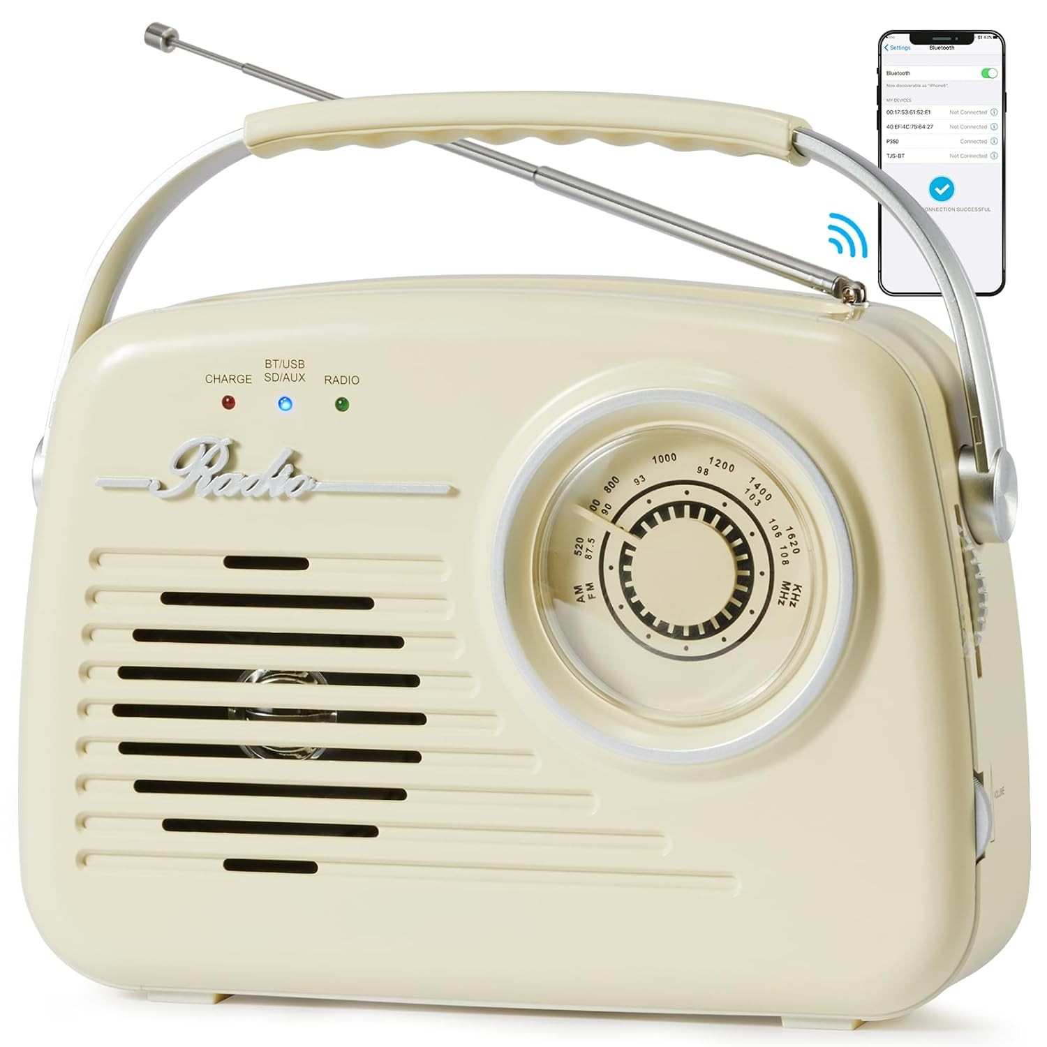 Rádio Retrô Bluetooth AM/FM Portátil: Som Clássico com Tecnologia Moderna