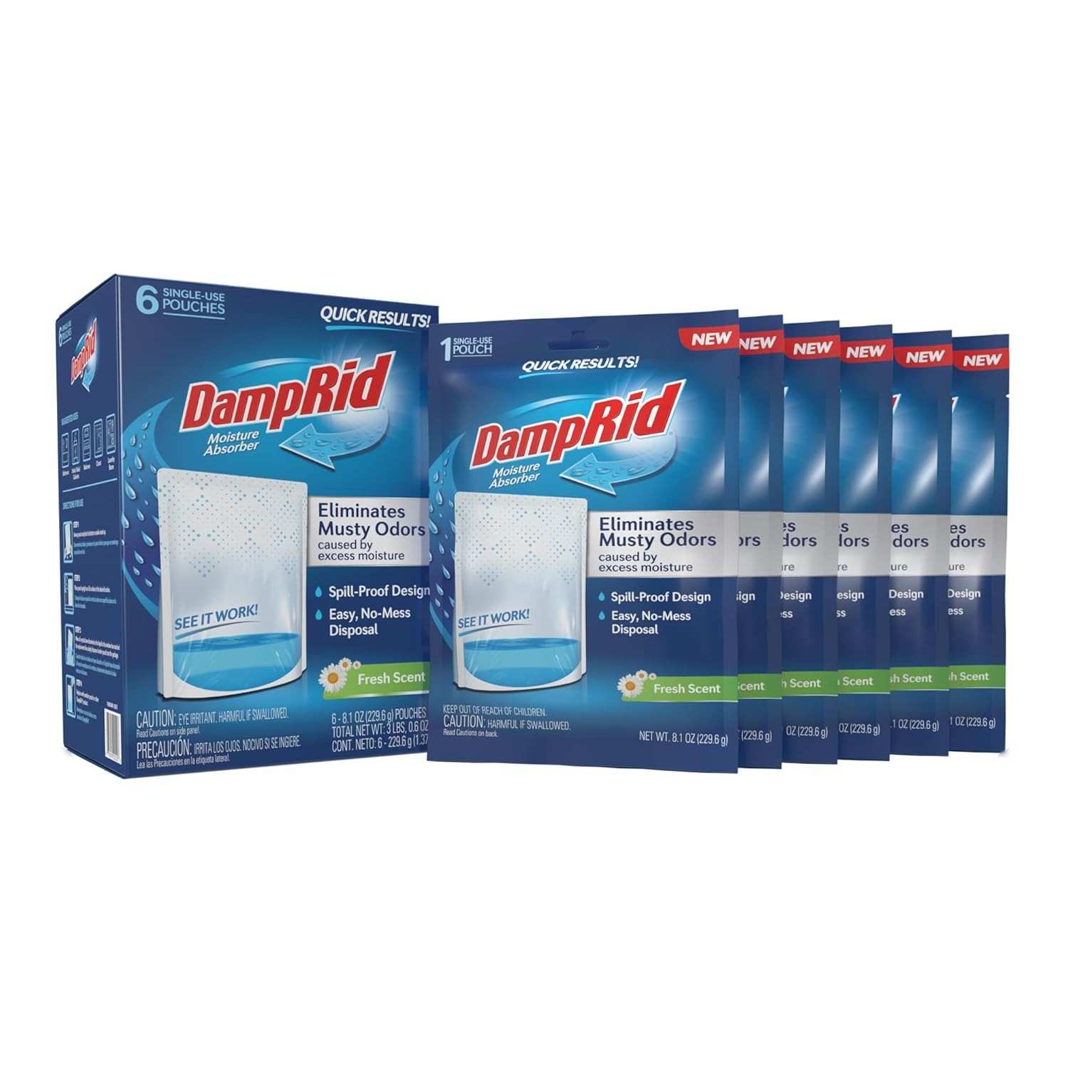 DampRid Bolsa Absorvente de Umidade Fresh Scent - Pacote com 6 | Ar Fresco e Livre de Mofo