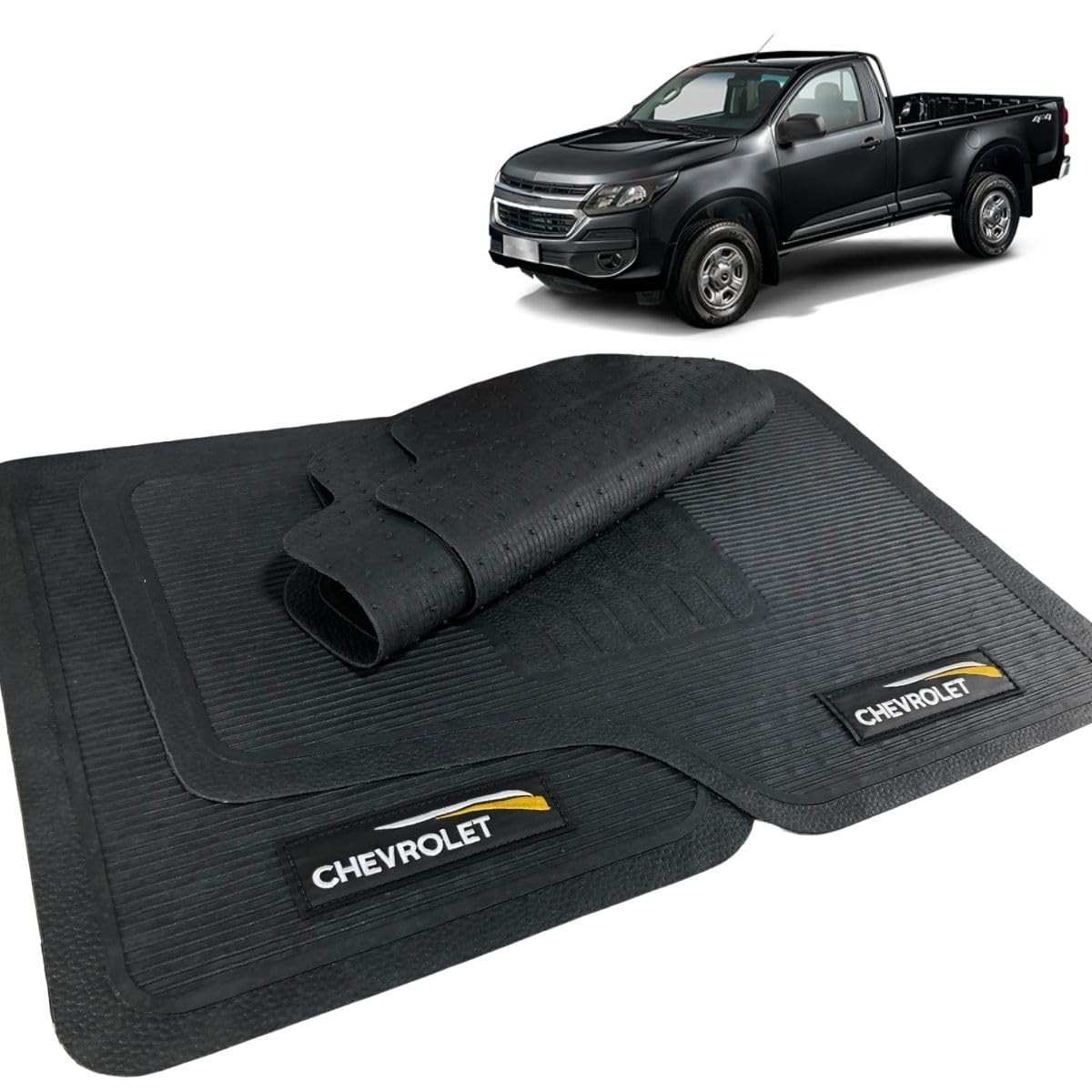 Jogo de Tapete Borracha Automotivo 5 Peças com Logo Bordado para Chevrolet S10 (2016-2019)
