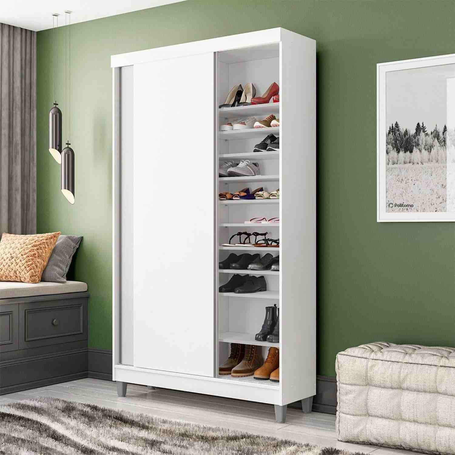 Sapateira Diamante 20 Prateleiras com 2 Portas de Correr Yescasa Branco