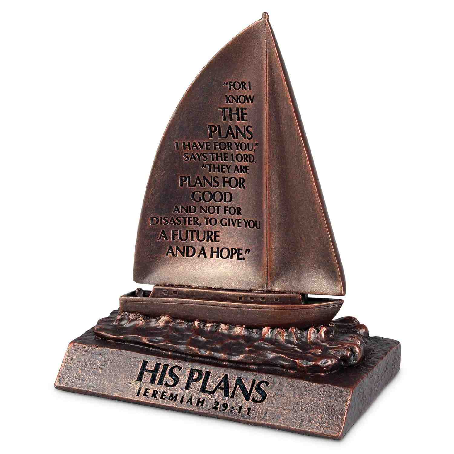 Escultura His Plans em Pedra Fundida com Acabamento Bronze - Lighthouse Christian Products