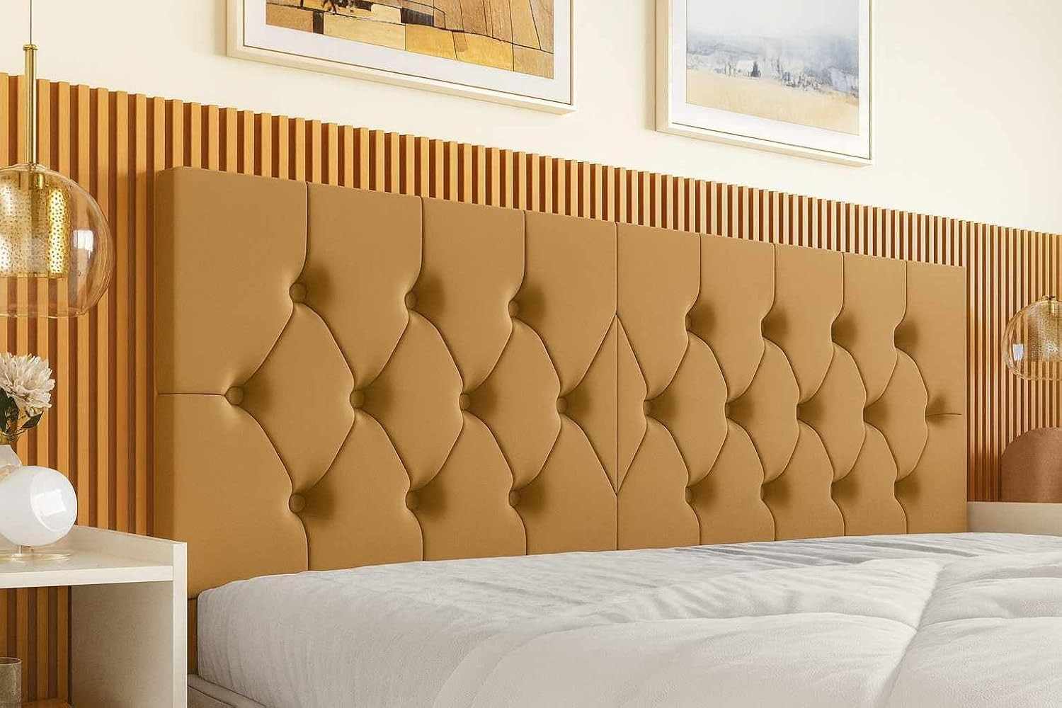 Cabeceira Estofada Queen Capitonê Bege - Design Moderno com Fixação na Parede