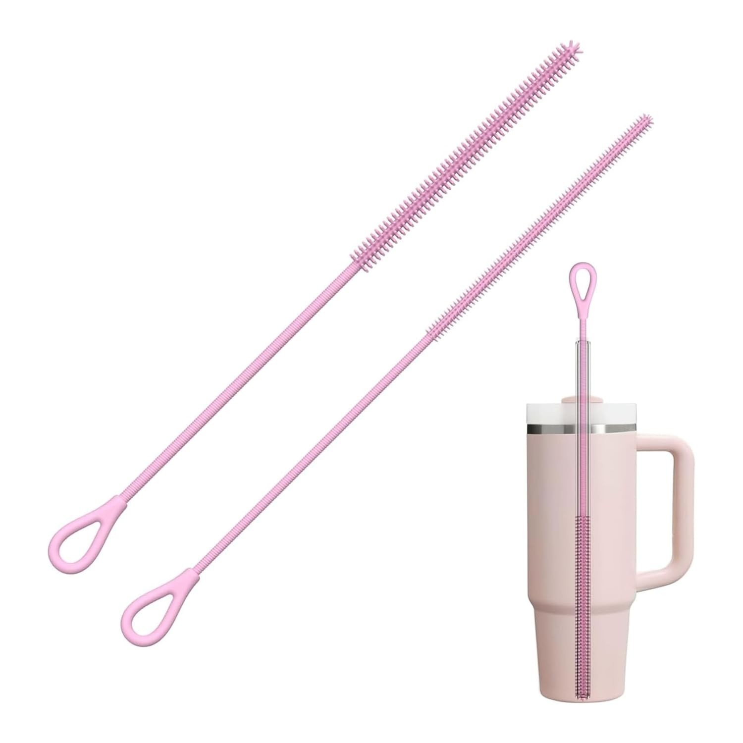 Escova de Limpeza de Palha Silicone - 2 Peças Extra Longa com Cerdas para Canudos e Tampas