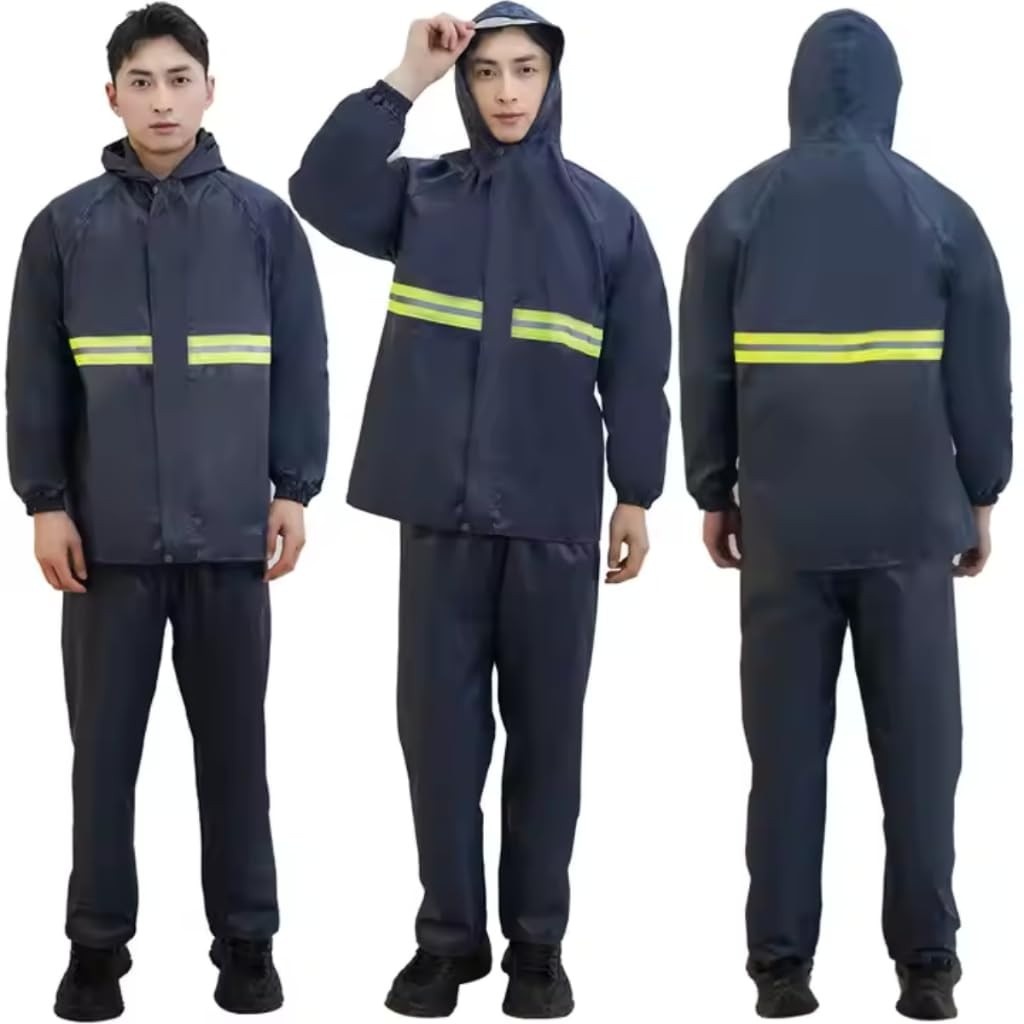 Conjunto Impermeável para Chuva, Jaqueta e Calça com Faixas Refletivas, Tamanho G