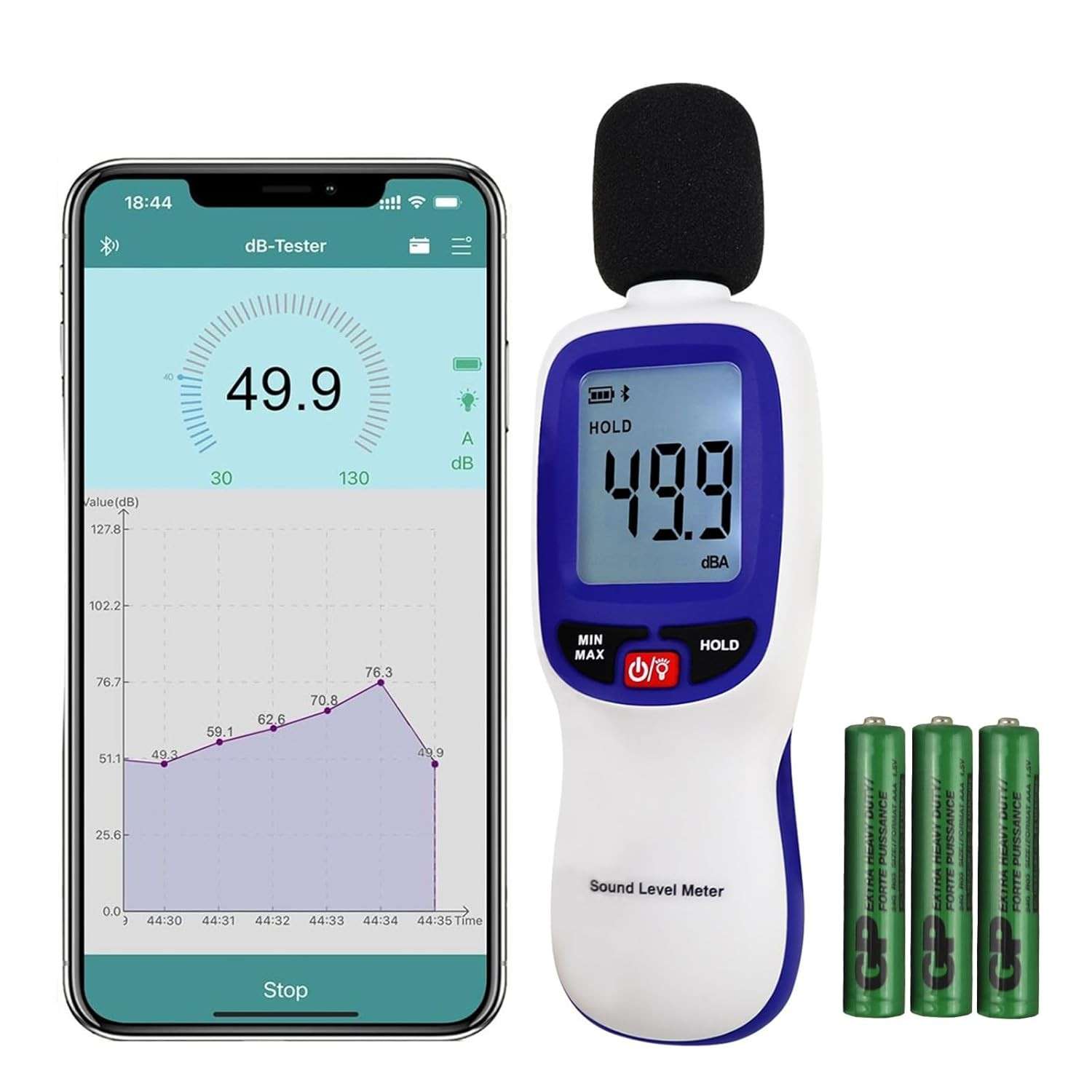 Medidor de Decibéis Profissional com Bluetooth e Registro de Dados - Monitore o Som com Precisão!