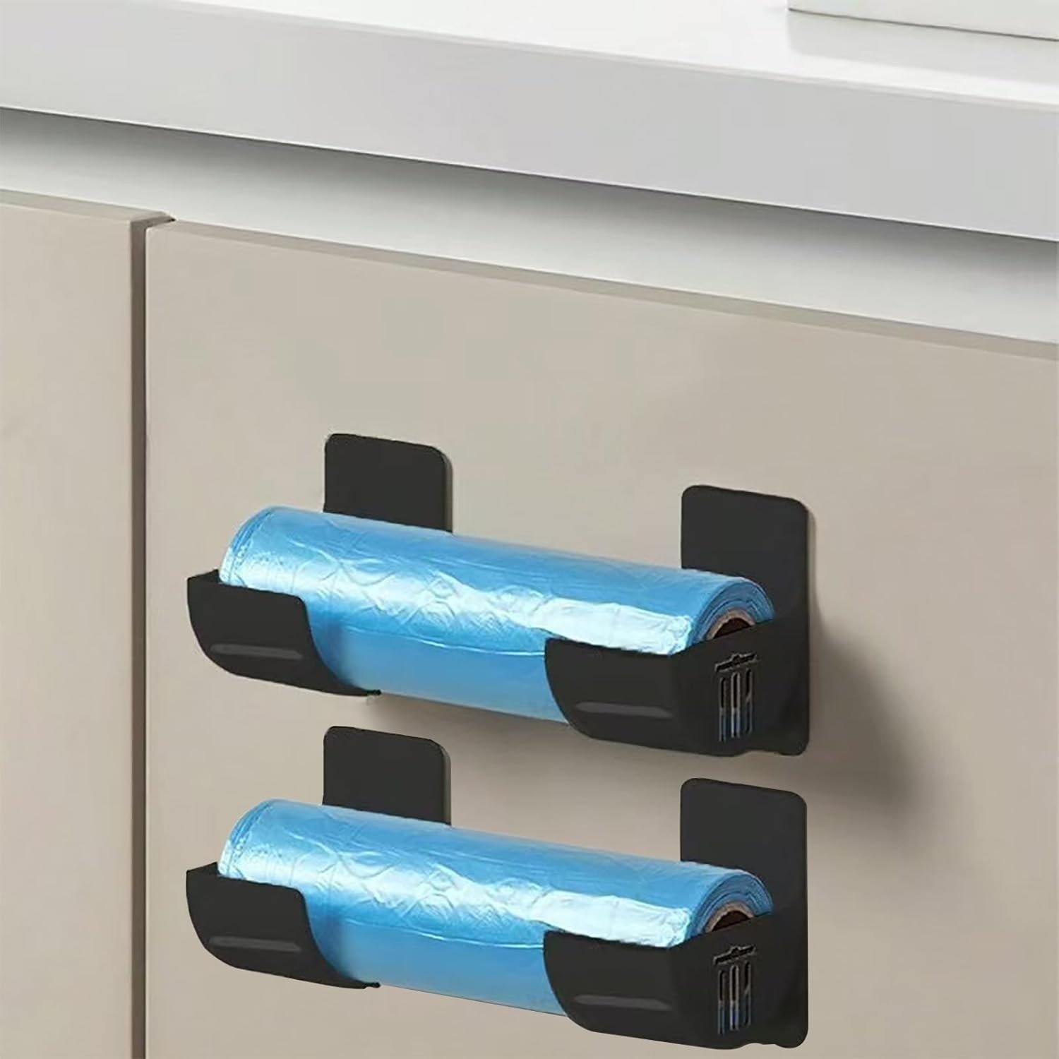 Pacote com 4 Prateleiras Organizadoras de Cozinha com Ganchos Adesivos - Sem Perfuração, Suporte para Sacos de Lixo, Plástico e Envolórios