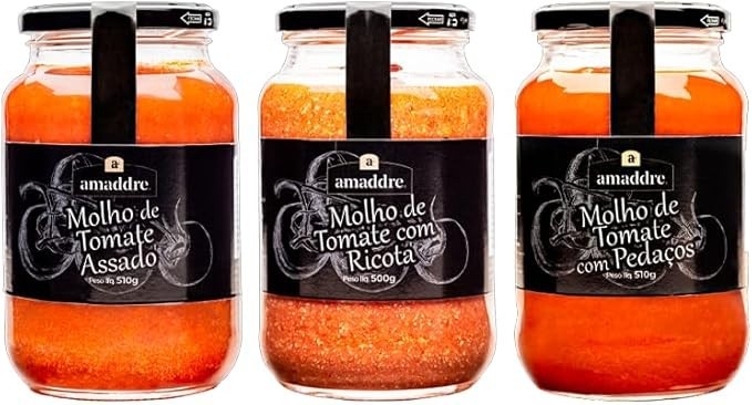 Kit 3 Molho de Tomate Amaddre: Tomate Assado, com Pedaços, com Ricota