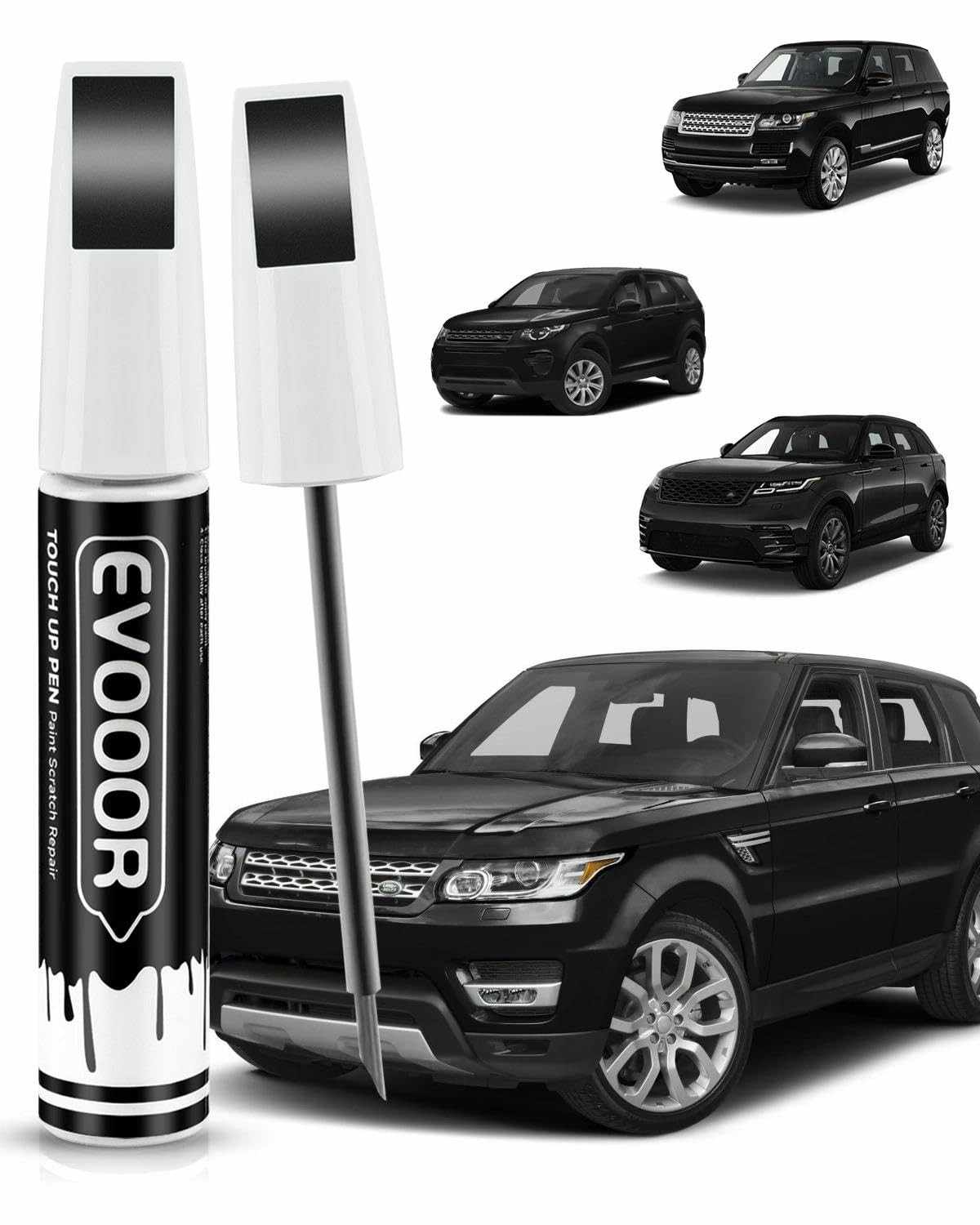Tinta de retoque Santorini preta (820/1AG/PAB) compatível com Land Rover Exact Match 2 em 1 tinta de retoque para reparo de lascas e cortes com 2 microaplicadores descartáveis