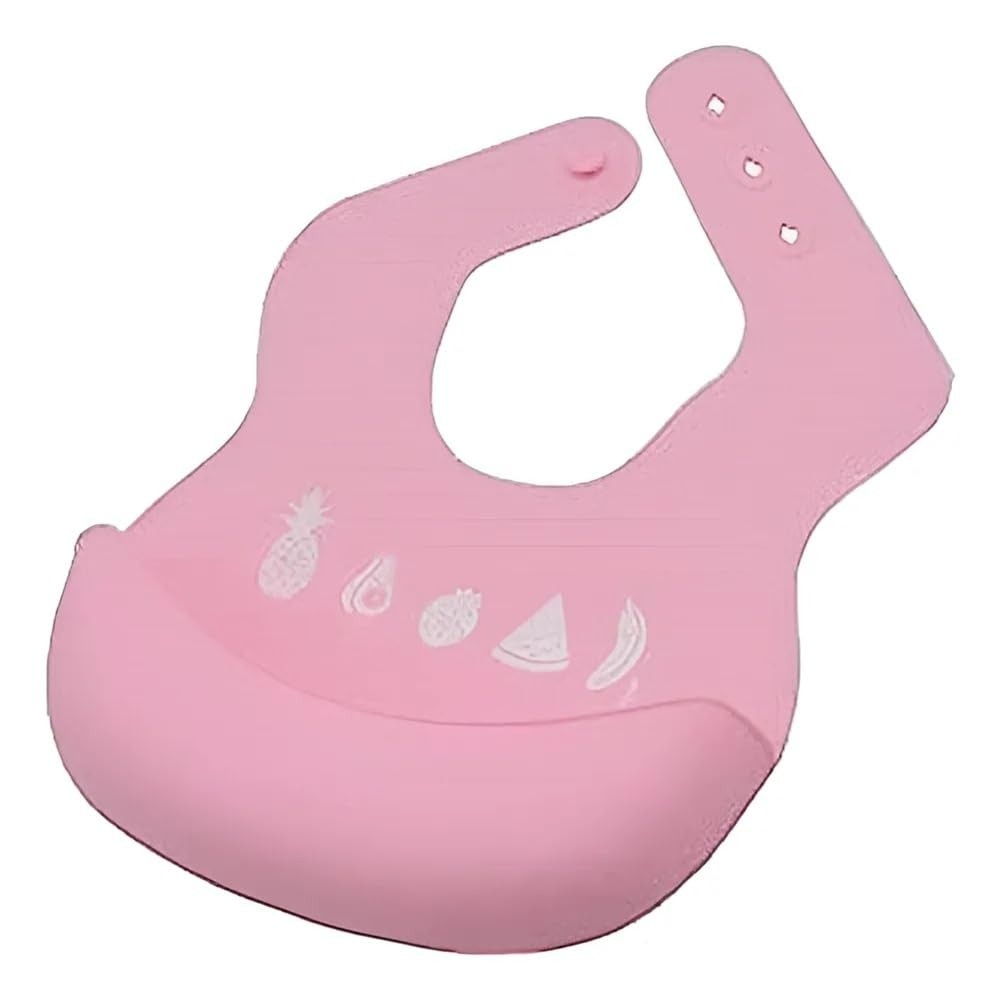 Babador Com Bolso Rosa em Silicone - Confortável, Lavável e com Fecho Ajustável para Bebês