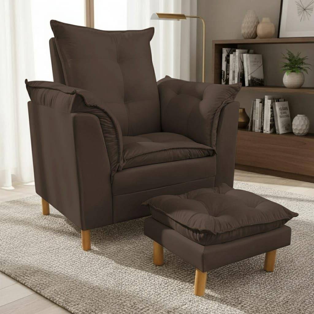 Poltrona de Amamentação com Puff - Conforto e Estilo para Mamães (Marrom)