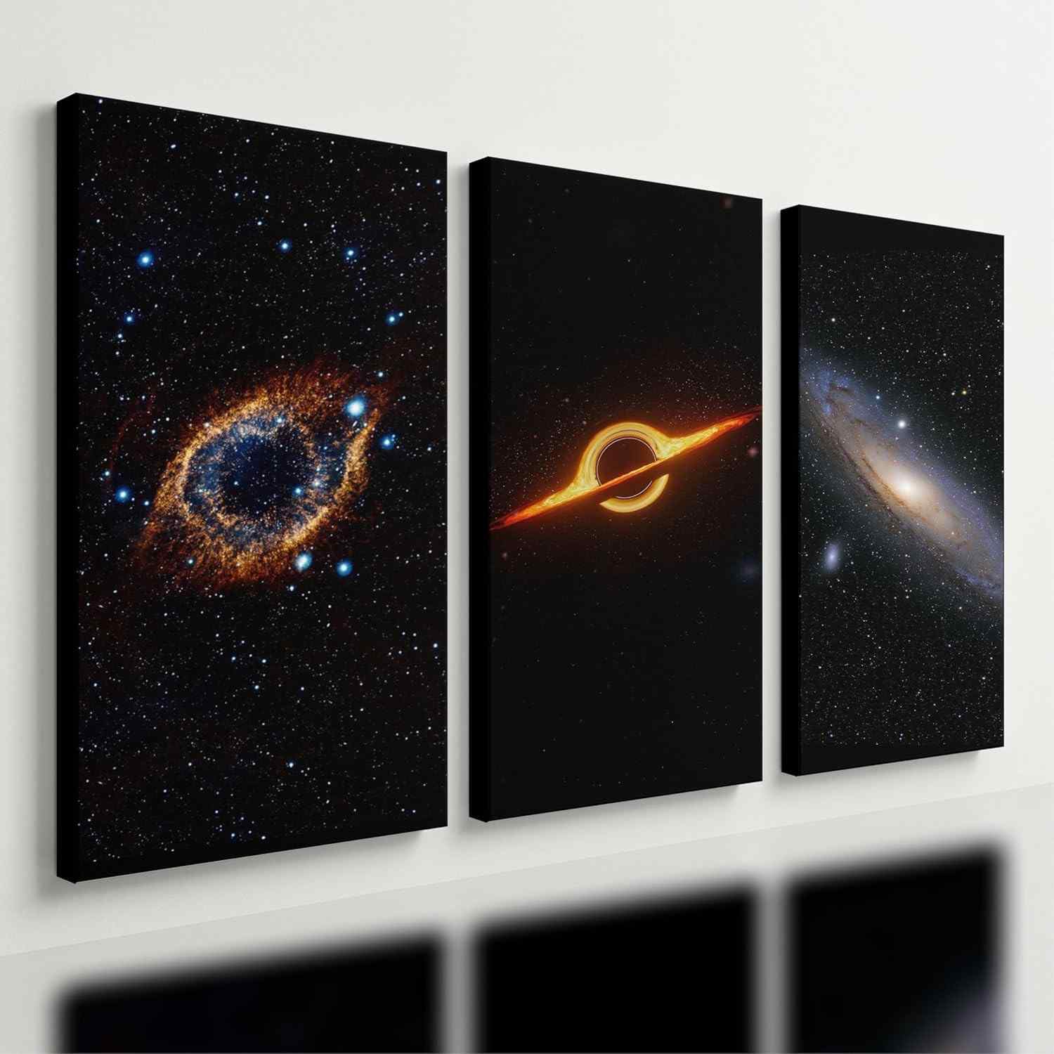 Kit 3 Quadros Galaxia Planeta Astronauta Universo em MDF Tratado 40x28cm - Decore com Estilo Cósmico