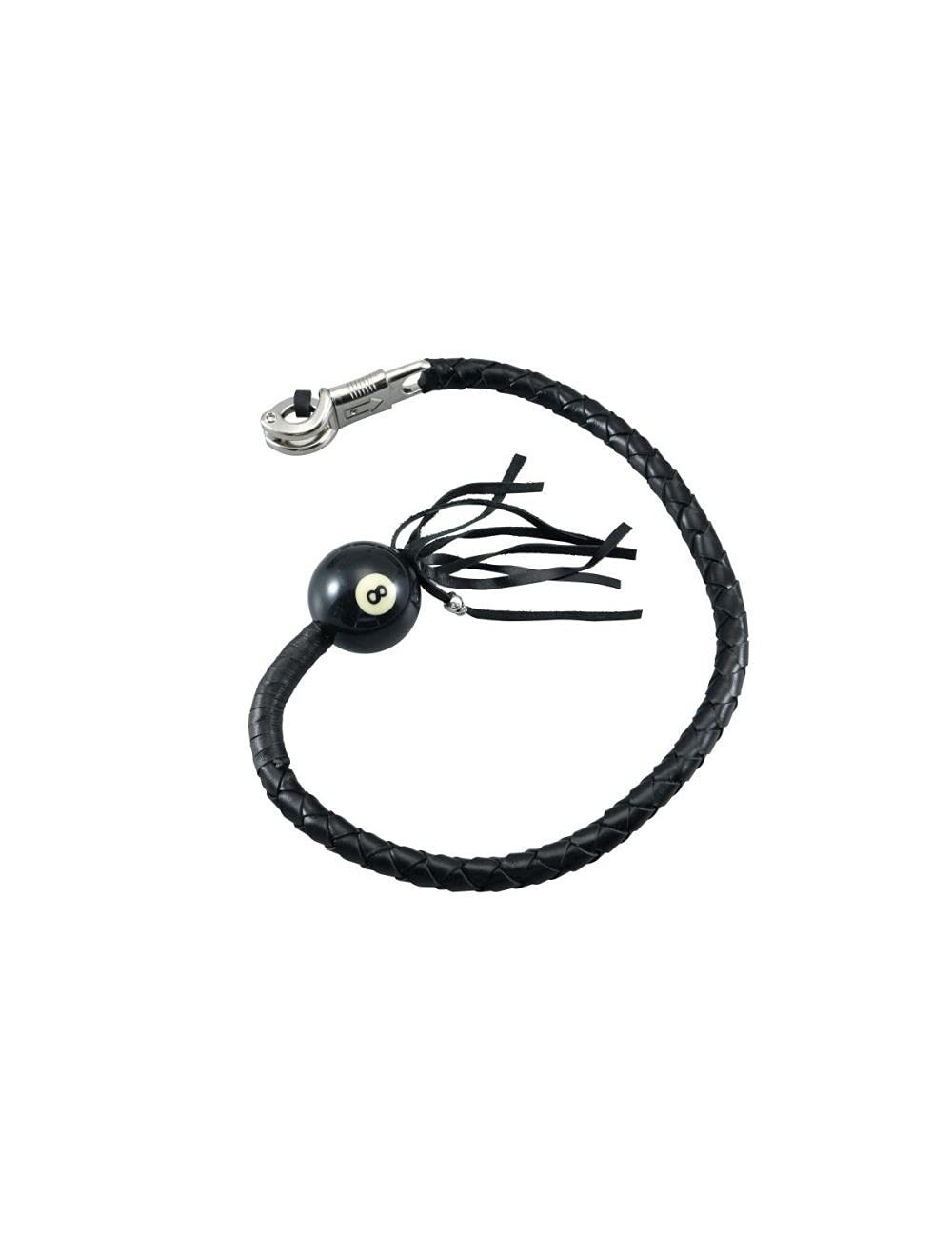 Chicote de Guidão GARGOYLE BELLS 91cm em Couro Genuíno com Franjas e Bola - Estilo Motociclista Resistente (Preto)