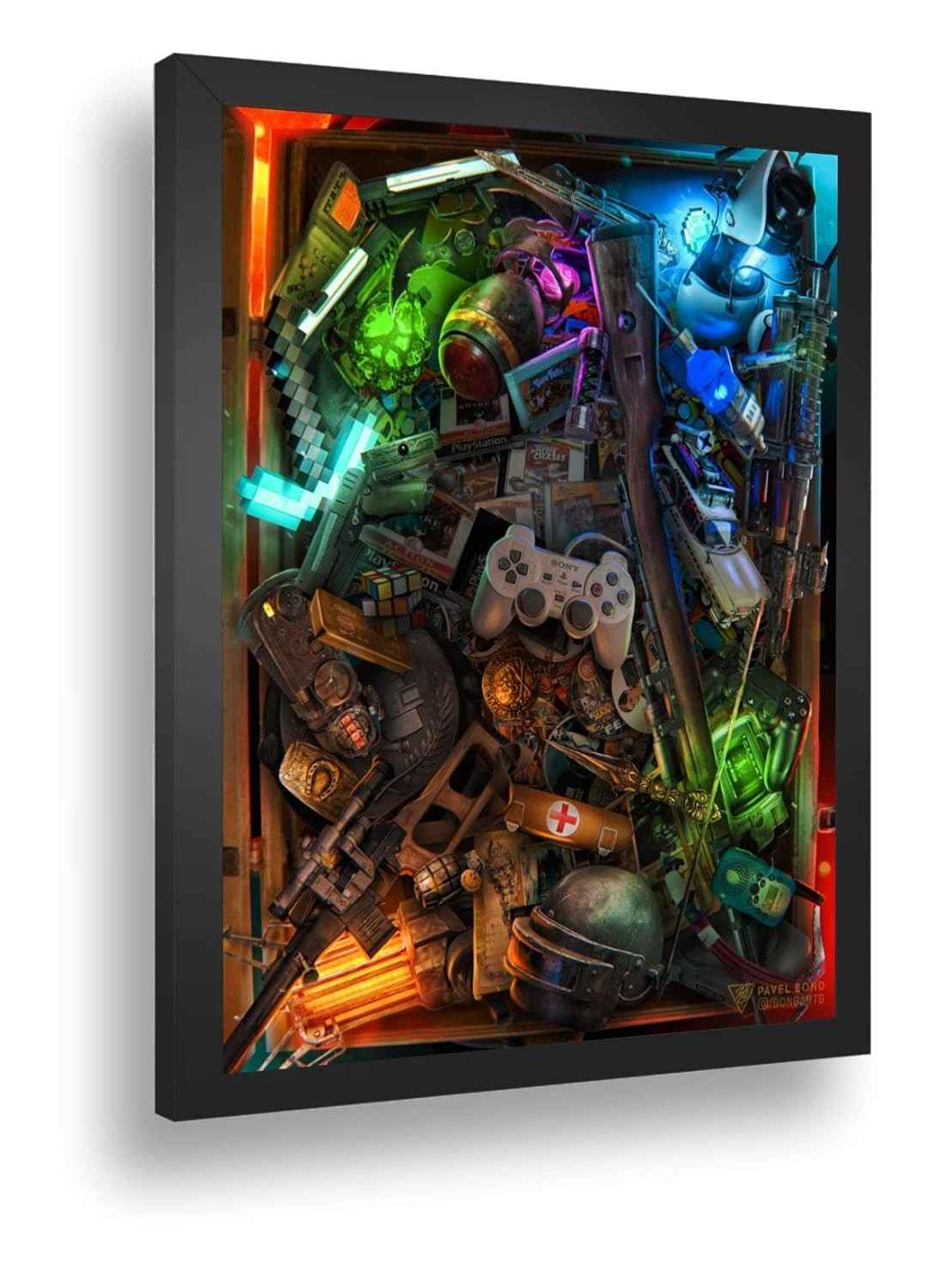 Quadro Decorativo Retro Gamer - Poster de Jogos Nostálgicos 42x32cm com Vidro Cristal