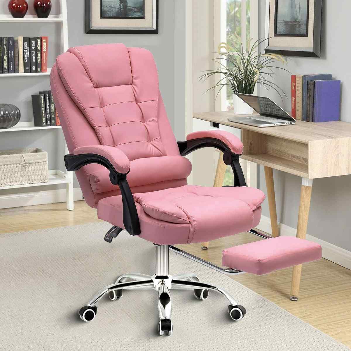 Cadeira de Escritório Presidente Rosa - Conforto Ergonômico com Apoio para Pés e Encosto Ajustável