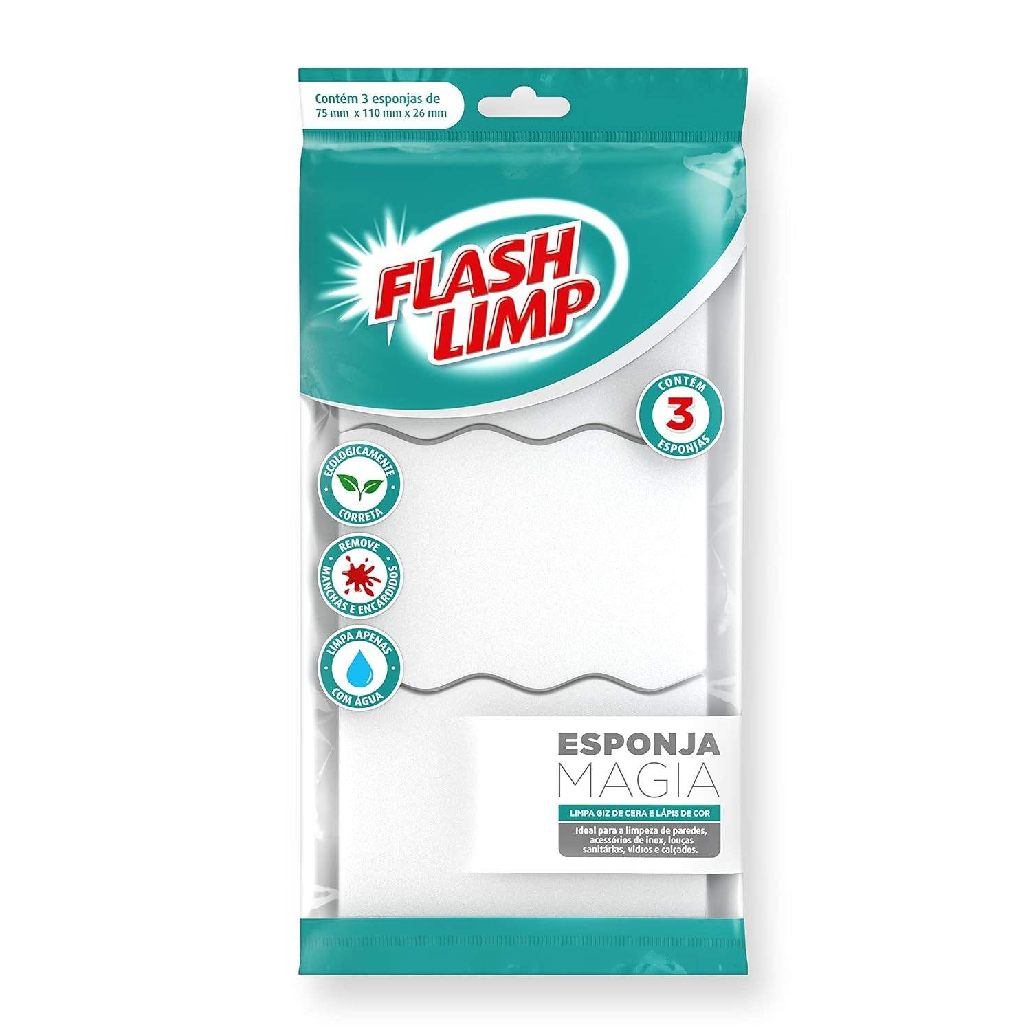 Flash Limp - Conjunto com 3 Esponjas Mágicas para Remover Rabiscos, Lápis de Cor e Giz de Cera