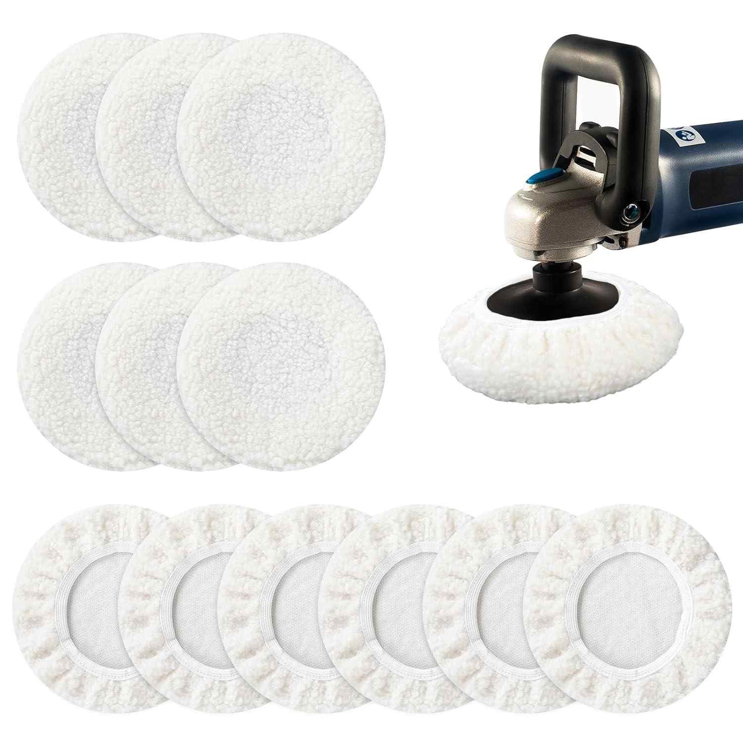 Pacote com 12 Almofadas de Polimento de Lã para Carro - 15 cm | Ideal para Buffers Orbitais e Detalhamento Profissional