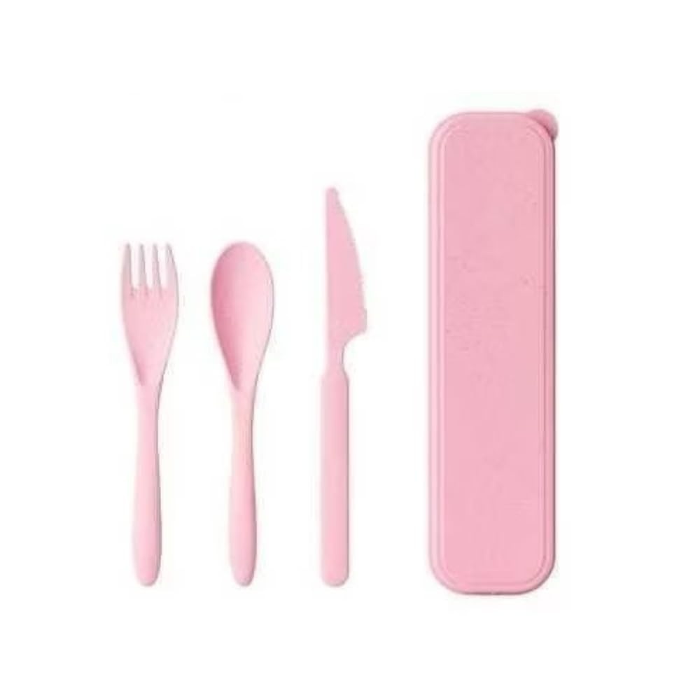 Kit Talheres Reutilizáveis com Estojo em Fibra de Palha de Trigo - Rosa Premium