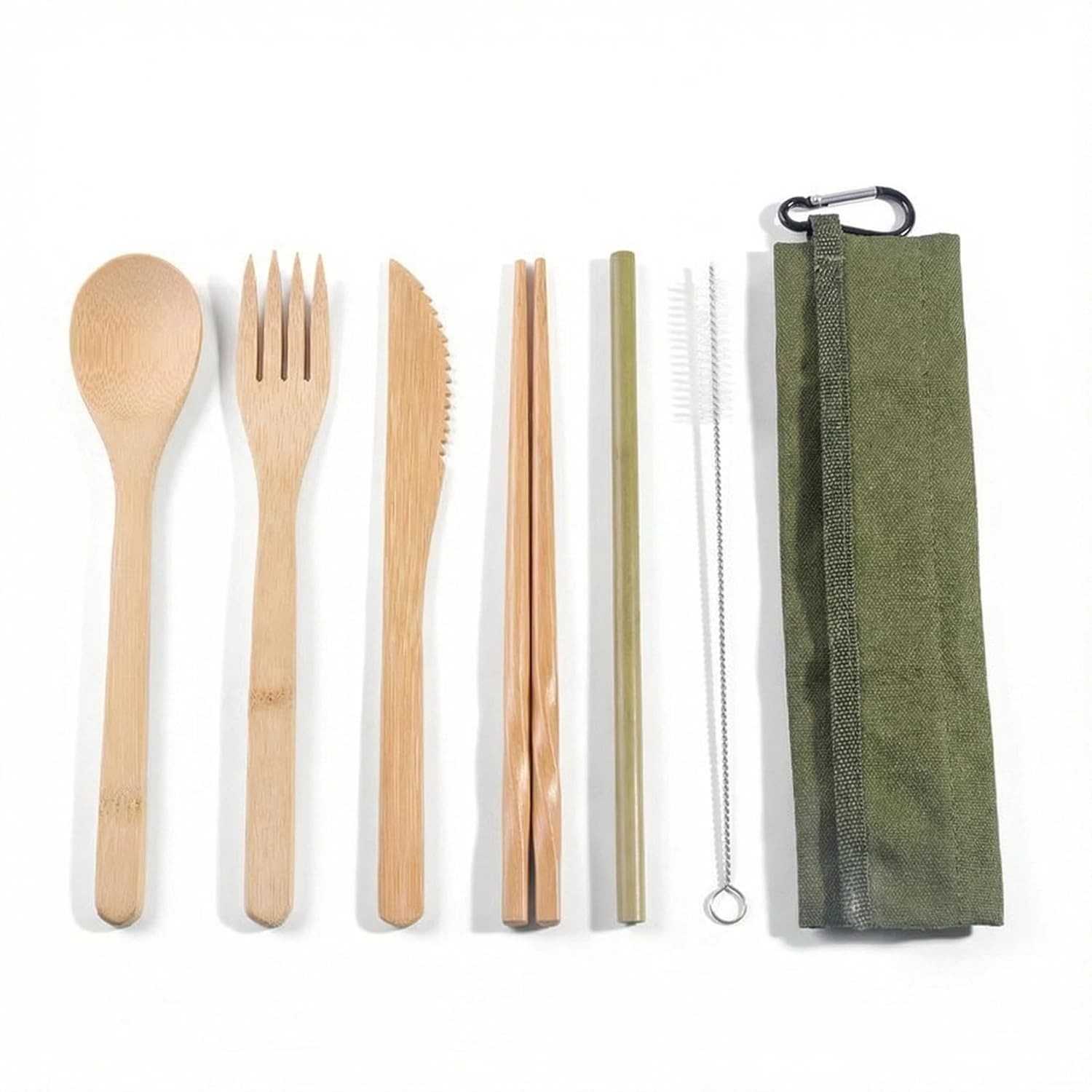 Conjunto de Utensílios de Viagem Portátil com Estojo Azul Celeste - Garfo, Faca, Colher, Pauzinhos, Canudo e Acessórios