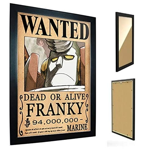 Quadro com Moldura One Piece - Cartaz de Procurado Franky | Decoração Náutica para Fãs