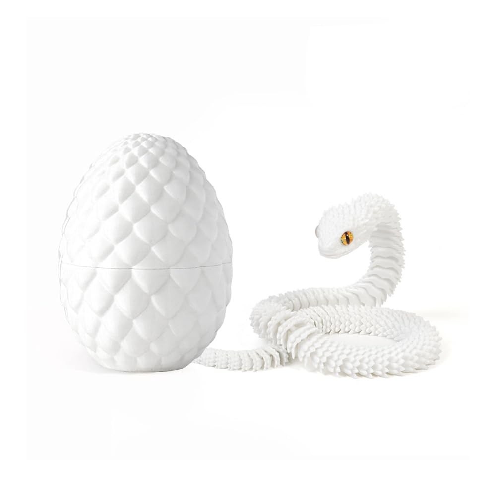 Serpente Branca Luminosa em 3D - Cobra Articulada com Ovo Decorativo para Escritório e Casa