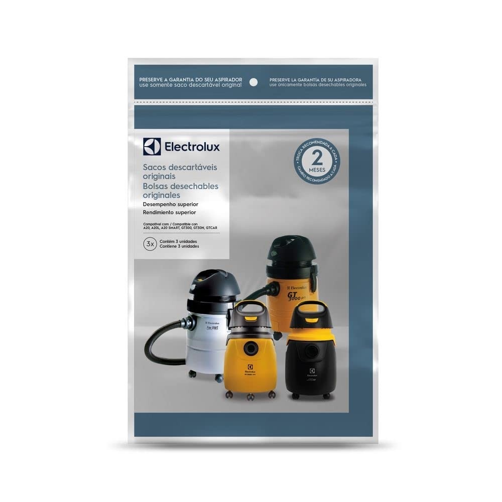 Kit 3 Sacos para Aspirador Electrolux A20 e GT3000 - Biodegradáveis e com Dupla Filtragem