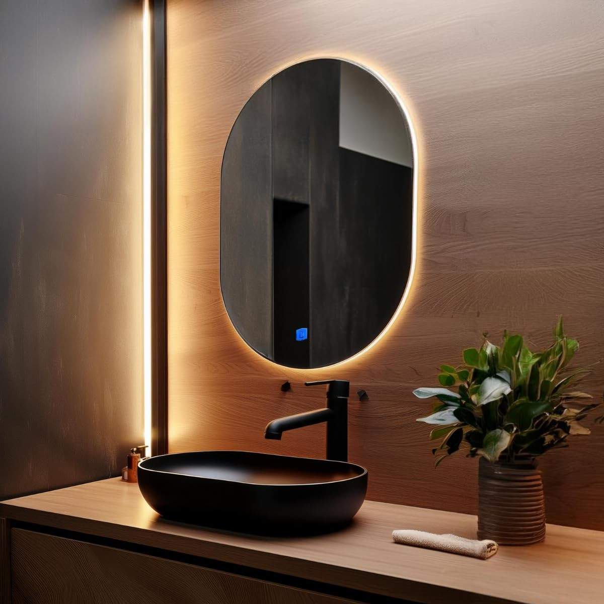 Espelho Oval com LED e Touch Screen 60x40cm - Iluminação Moderna para Banheiro e Quarto
