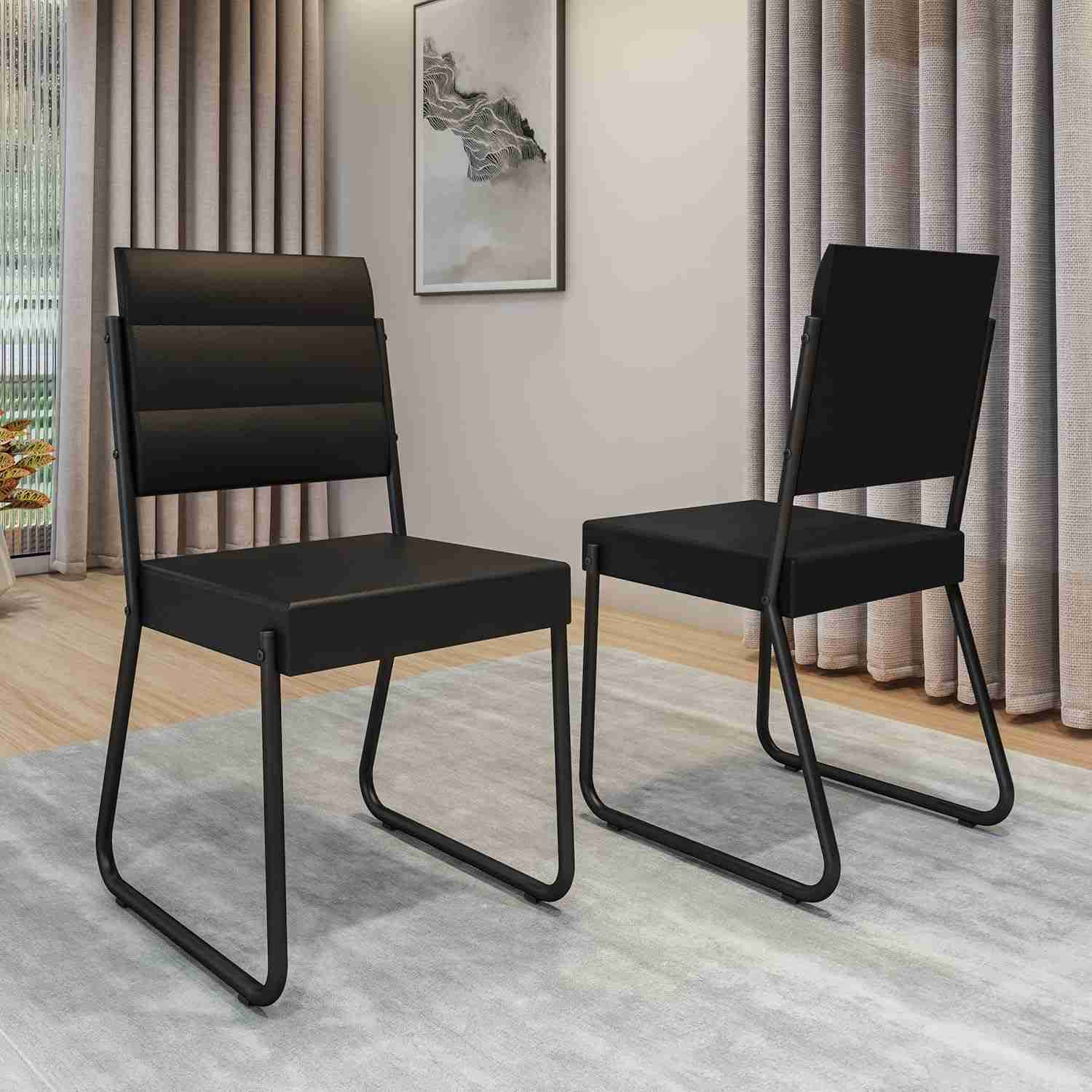 Conjunto com 2 Cadeiras Carraro 1736 Pretas - Design Moderno e Conforto Duradouro