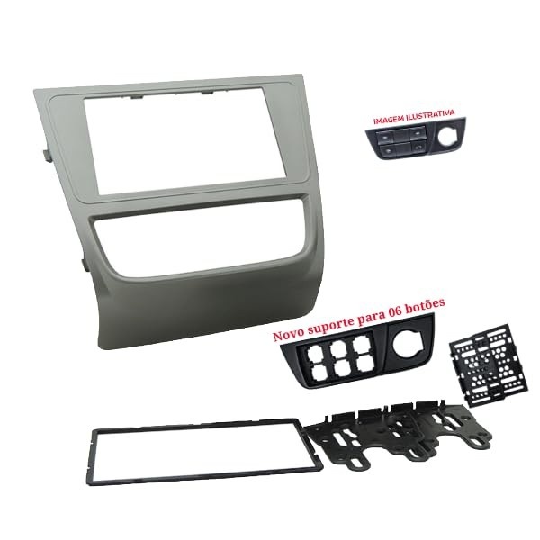Moldura Grafite 6.8" e 7" para VW Gol, Saveiro e Voyage G6 com Suporte para 6 Botões - Encaixe Perfeito