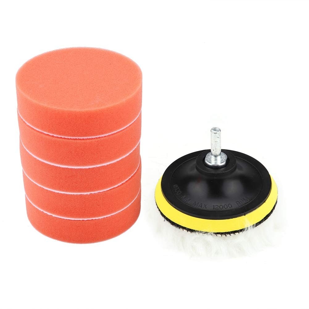 Esponja de Lã para Polimento de Carro - Kit com Almofada 4" e Adaptador para Polidor