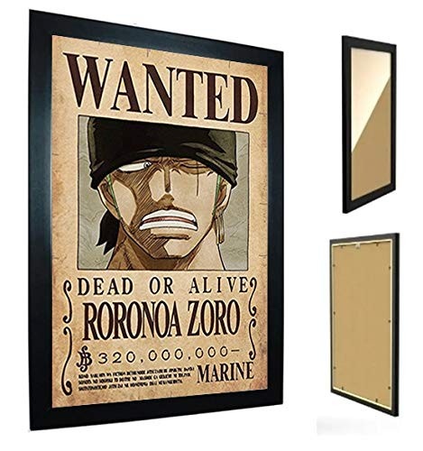 Quadro com Moldura One Piece - Cartaz Procurado Zoro - Impressão Premium em Papel Fotográfico