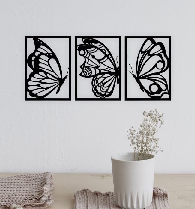 Quadro Decorativo Trio de Borboletas Vazadas em MDF Preto - Decore com Estilo e Charme