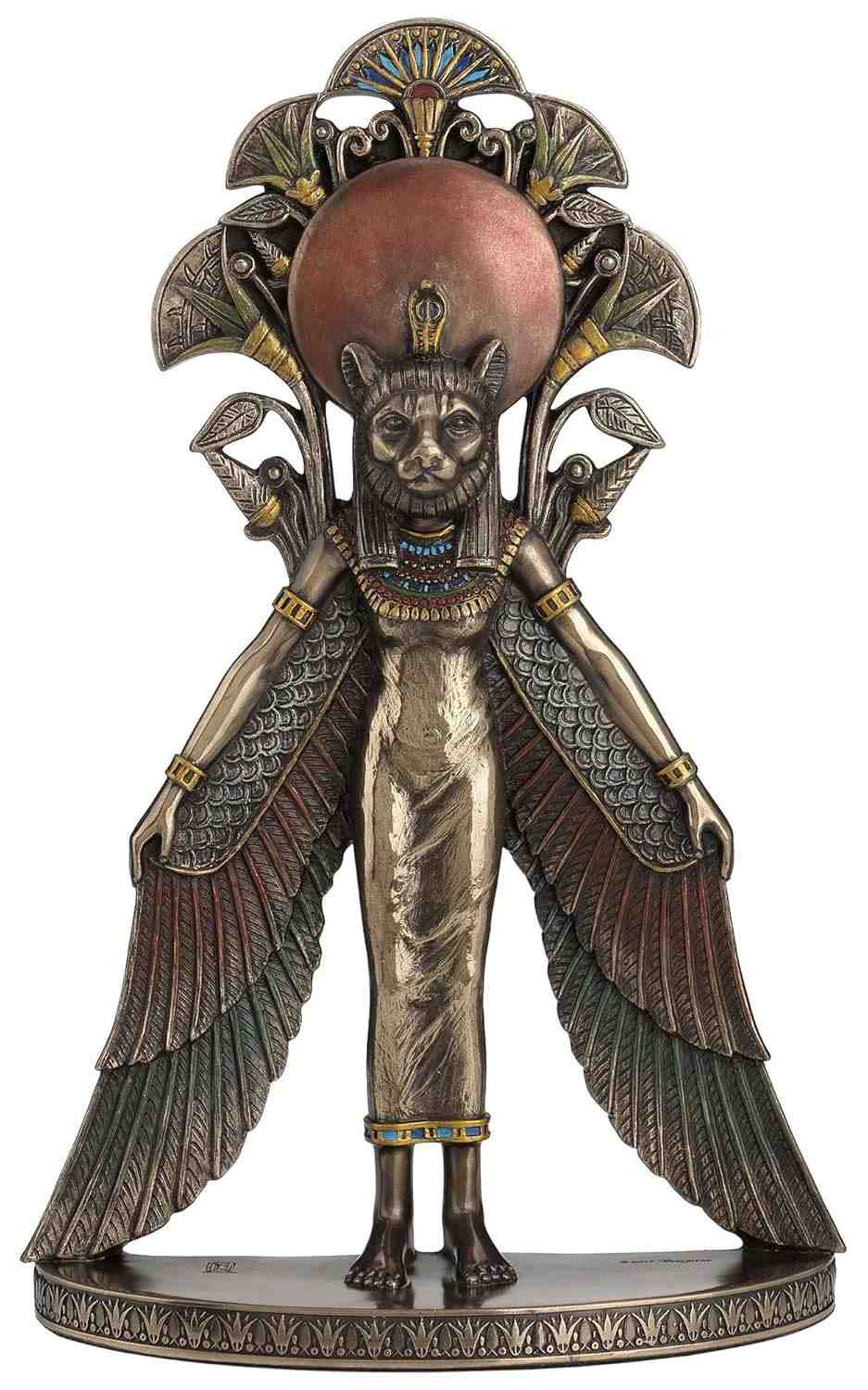 Estátua de Arte de Parede Sekhmet - Deusa Egípcia com Asas | Escultura em Bronze com Detalhes Foscos
