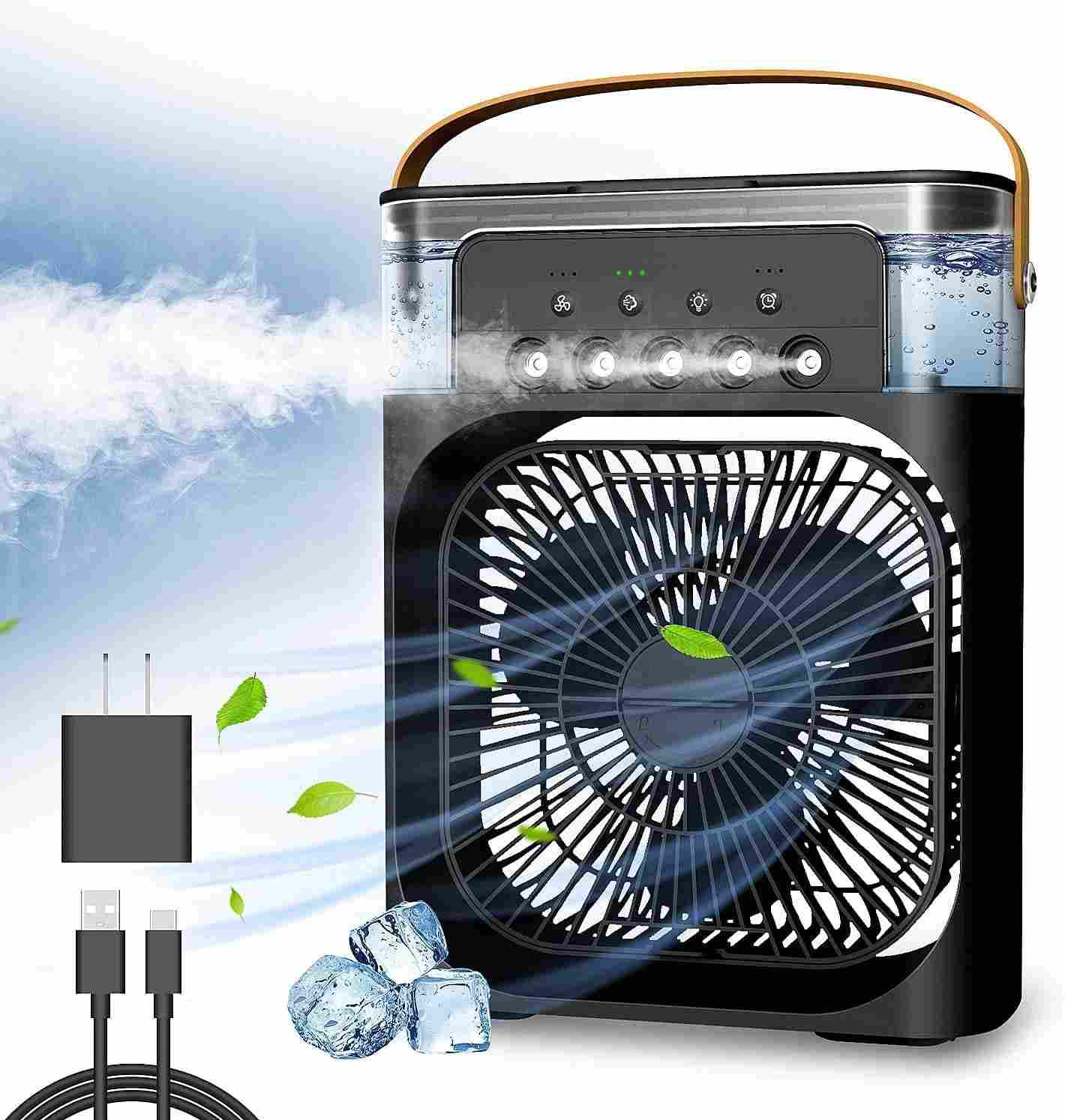 Ventilador Portátil 3 em 1 com Umidificação e LED - Refresque seu Espaço com Estilo