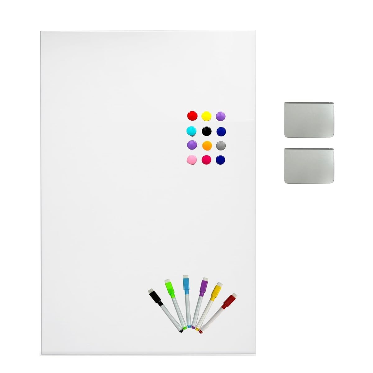 Kit Mural Branco de Metal com Ímãs e Canetinhas Coloridas - 50x80cm com Fixação Sem Furos