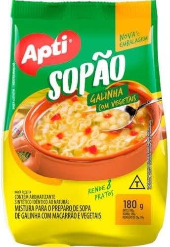 Apti Sopão de Galinha com Macarrão e Vegetais, 180g, Rende 8 Pratos