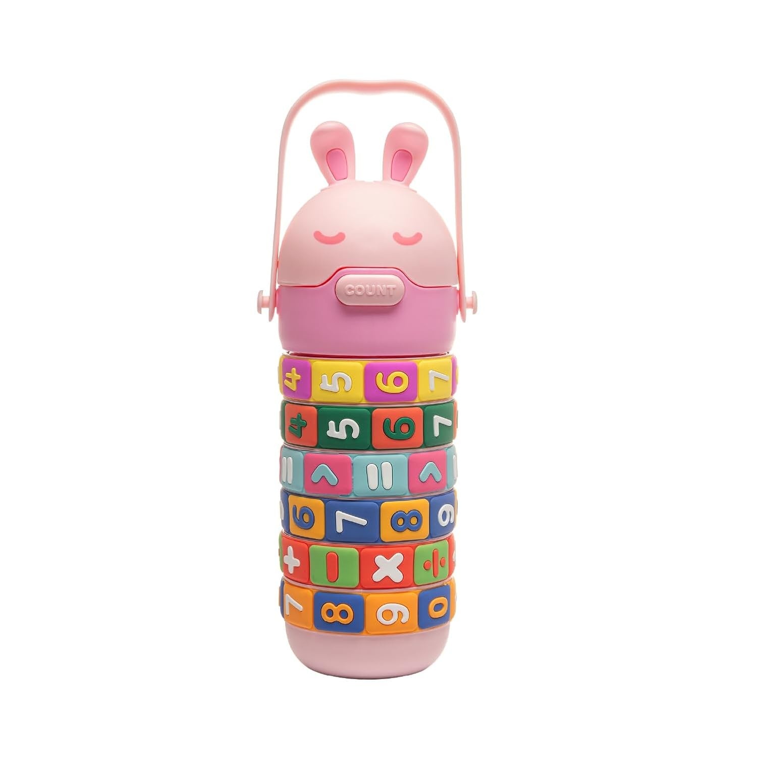 Garrafa Infantil Educativa com Tabuada - Coelho Rosa 500ml | Aprenda Brincando